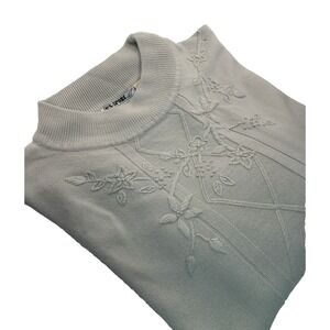Vintage KS-Sport by Knit-Set Pullover Sweater Women's XL Beige Floral Embroidery